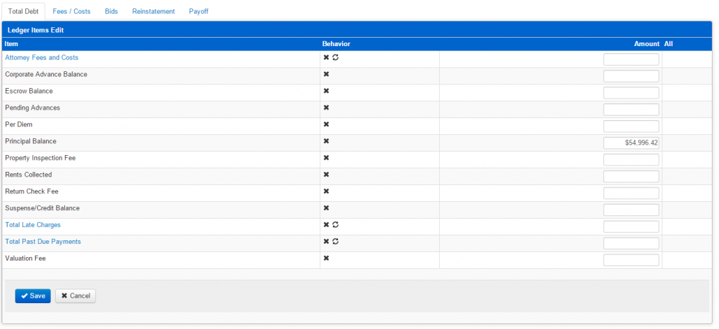 Sample Total Debt edit page.