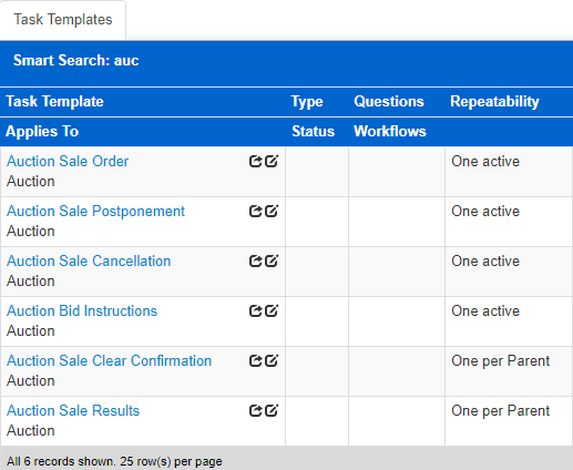 Task templates for the auction instructions, each applying to Auction